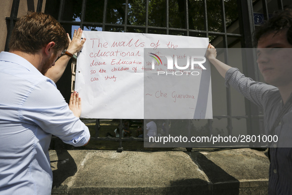 A banner written by students who are occupying the Department of Philosophy of Jagiellonian University in Krakow, Poland on 10 June, 2018. O...