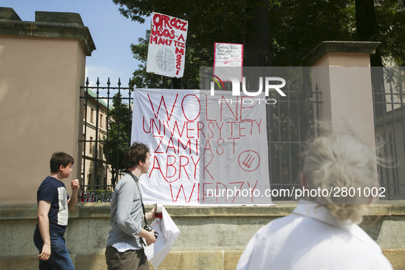 Banners written by students who are occupying the Department of Philosophy of Jagiellonian University in Krakow, Poland on 9 June, 2018. On...