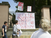 Banners written by students who are occupying the Department of Philosophy of Jagiellonian University in Krakow, Poland on 9 June, 2018. On...