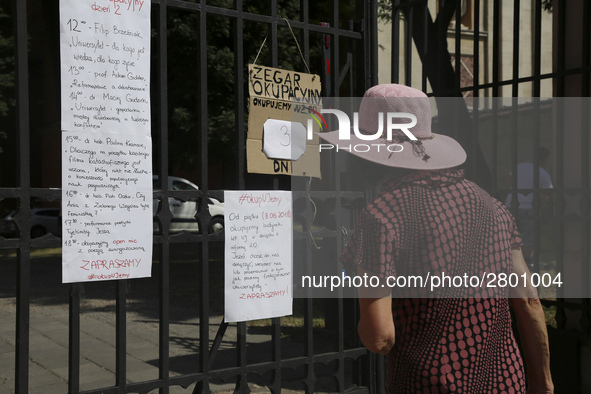 Banners written by students who are occupying the Department of Philosophy of Jagiellonian University in Krakow, Poland on 9 June, 2018. On...