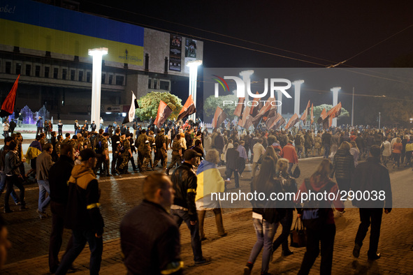 Procession of the pro-Ukrainian activists in support of the recognition of the soldiers of the Ukrainian Insurgent Army. Ukraine, Kharkiv. O...