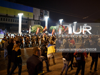 Procession of the pro-Ukrainian activists in support of the recognition of the soldiers of the Ukrainian Insurgent Army. Ukraine, Kharkiv. O...