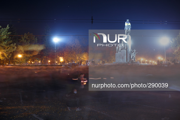 Procession of the pro-Ukrainian activists in support of the recognition of the soldiers of the Ukrainian Insurgent Army. Ukraine, Kharkiv. O...