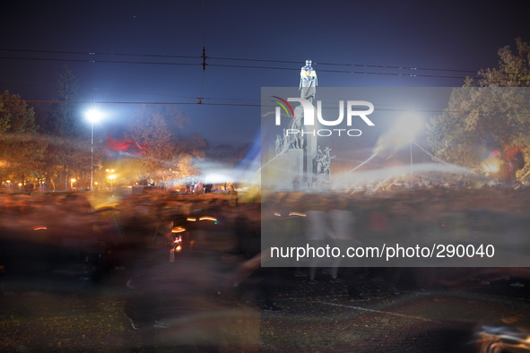 Procession of the pro-Ukrainian activists in support of the recognition of the soldiers of the Ukrainian Insurgent Army. Ukraine, Kharkiv. O...