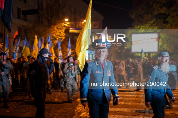 Procession of the pro-Ukrainian activists in support of the recognition of the soldiers of the Ukrainian Insurgent Army. Ukraine, Kharkiv. O...