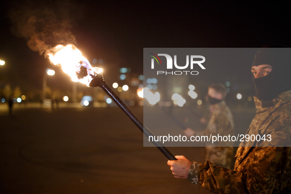 Procession of the pro-Ukrainian activists in support of the recognition of the soldiers of the Ukrainian Insurgent Army. Ukraine, Kharkiv. O...