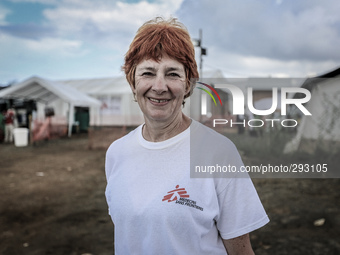 A portrait of Midwife Flowa Houldsworth, from Bishops Tawton near Barnstable North Devon. She works in the Doctors without Borders ETU with...