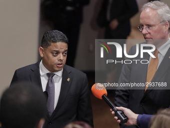 United Nations, New York, USA, July 11, 2018 - Press Encounter with Prime Minister of Curacao Eugene Rhuggenaath before the Security Council...