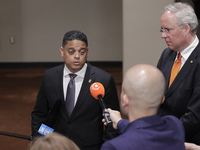 United Nations, New York, USA, July 11, 2018 - Press Encounter with Prime Minister of Curacao Eugene Rhuggenaath before the Security Council...