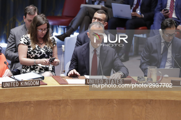 United Nations, New York, USA, July 11, 2018 -  New US Deputy Representative Jonathan Cohen during the Security Council Meeting on Understan...