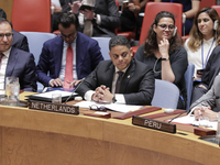 United Nations, New York, USA, July 11, 2018 -  Prime Minister of Curacao Eugene Rhuggenaath during the Security Council Meeting on Understa...