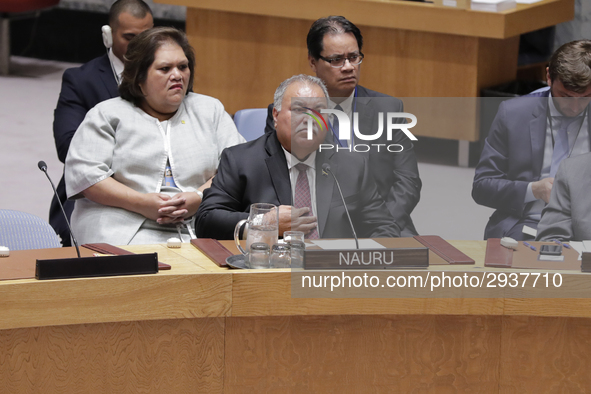 United Nations, New York, USA, July 11, 2018 - President of Nauru Baron Waqa during the Security Council Meeting on Understanding and addres...