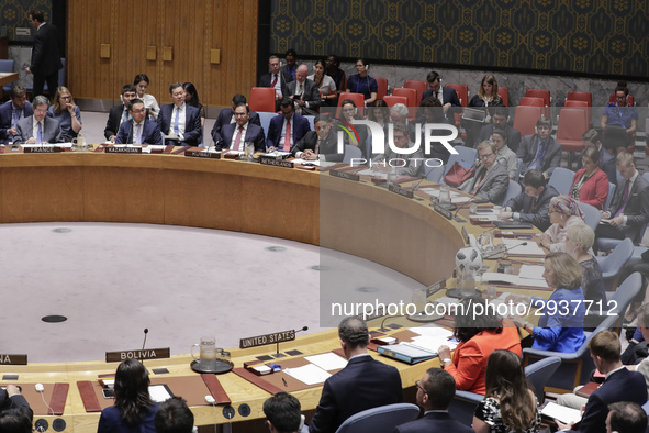 United Nations, New York, USA, July 11, 2018 -  Prime Minister of Curacao Eugene Rhuggenaath during the Security Council Meeting on Understa...