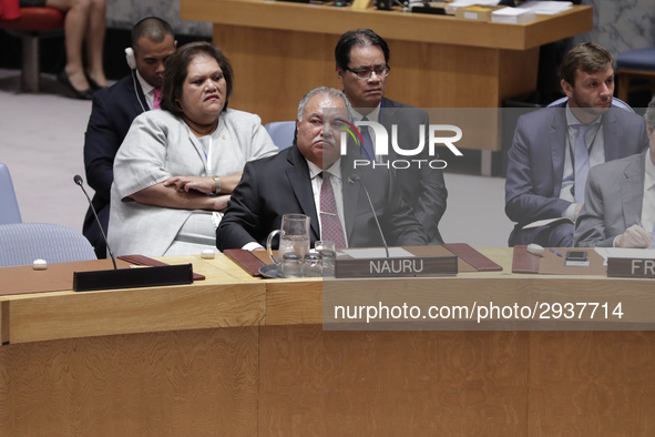 United Nations, New York, USA, July 11, 2018 - President of Nauru Baron Waqa during the Security Council Meeting on Understanding and addres...