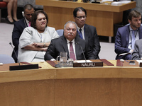 United Nations, New York, USA, July 11, 2018 - President of Nauru Baron Waqa during the Security Council Meeting on Understanding and addres...