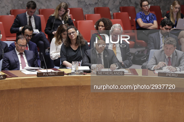 United Nations, New York, USA, July 11, 2018 -  Prime Minister of Curacao Eugene Rhuggenaath during the Security Council Meeting on Understa...