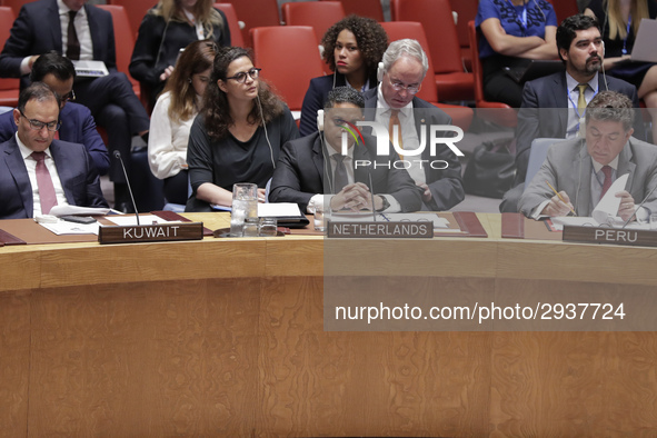 United Nations, New York, USA, July 11, 2018 -  Prime Minister of Curacao Eugene Rhuggenaath during the Security Council Meeting on Understa...