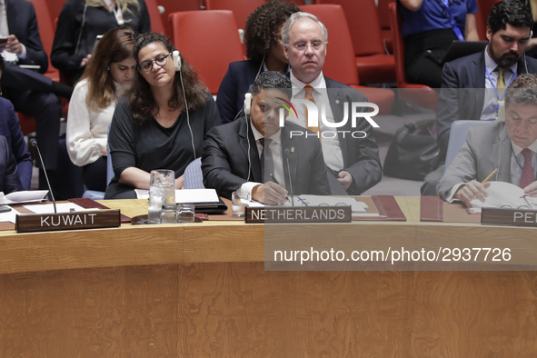 United Nations, New York, USA, July 11, 2018 -  Prime Minister of Curacao Eugene Rhuggenaath during the Security Council Meeting on Understa...