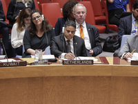 United Nations, New York, USA, July 11, 2018 -  Prime Minister of Curacao Eugene Rhuggenaath during the Security Council Meeting on Understa...