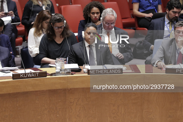 United Nations, New York, USA, July 11, 2018 -  Prime Minister of Curacao Eugene Rhuggenaath during the Security Council Meeting on Understa...