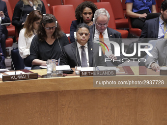 United Nations, New York, USA, July 11, 2018 -  Prime Minister of Curacao Eugene Rhuggenaath during the Security Council Meeting on Understa...