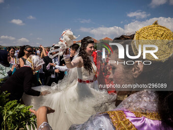 Turkish wedding. The first dance of the bride after her first night as married. (