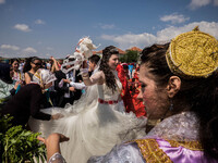 Turkish wedding. The first dance of the bride after her first night as married. (