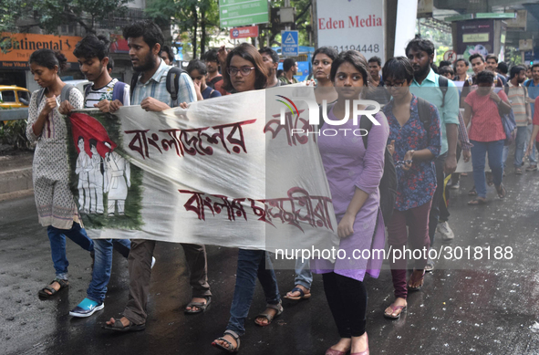 Indian  students a rally in support of the ongoing students movement in Bangladesh near the Deputy High Commission Of Bangladesh office on A...