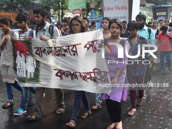 Indian  students a rally in support of the ongoing students movement in Bangladesh near the Deputy High Commission Of Bangladesh office on A...