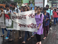 Indian  students a rally in support of the ongoing students movement in Bangladesh near the Deputy High Commission Of Bangladesh office on A...