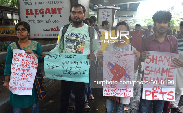 Indian  students a rally in support of the ongoing students movement in Bangladesh near the Deputy High Commission Of Bangladesh office on A...