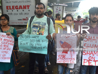 Indian  students a rally in support of the ongoing students movement in Bangladesh near the Deputy High Commission Of Bangladesh office on A...