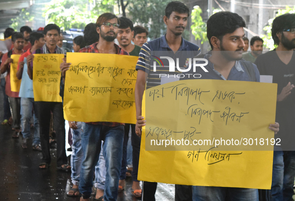 Indian  students a rally in support of the ongoing students movement in Bangladesh near the Deputy High Commission Of Bangladesh office on A...