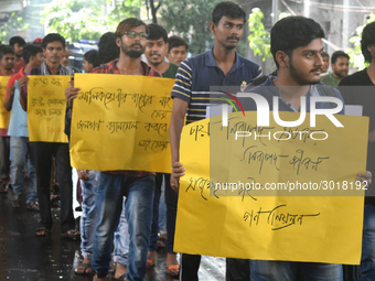 Indian  students a rally in support of the ongoing students movement in Bangladesh near the Deputy High Commission Of Bangladesh office on A...