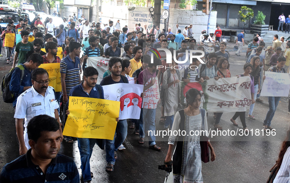 Indian  students a rally in support of the ongoing students movement in Bangladesh near the Deputy High Commission Of Bangladesh office on A...