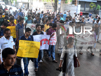 Indian  students a rally in support of the ongoing students movement in Bangladesh near the Deputy High Commission Of Bangladesh office on A...