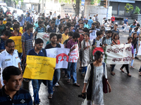 Indian  students a rally in support of the ongoing students movement in Bangladesh near the Deputy High Commission Of Bangladesh office on A...