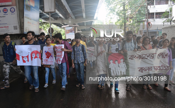 Indian  students a rally in support of the ongoing students movement in Bangladesh near the Deputy High Commission Of Bangladesh office on A...