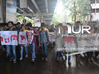 Indian  students a rally in support of the ongoing students movement in Bangladesh near the Deputy High Commission Of Bangladesh office on A...