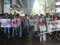 Indian  students a rally in support of the ongoing students movement in Bangladesh near the Deputy High Commission Of Bangladesh office on A...