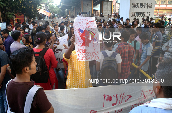 Indian  students a rally in support of the ongoing students movement in Bangladesh near the Deputy High Commission Of Bangladesh office on A...