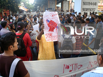 Indian  students a rally in support of the ongoing students movement in Bangladesh near the Deputy High Commission Of Bangladesh office on A...