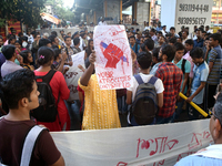 Indian  students a rally in support of the ongoing students movement in Bangladesh near the Deputy High Commission Of Bangladesh office on A...