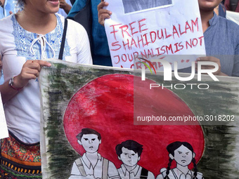 Indian  students a rally in support of the ongoing students movement in Bangladesh near the Deputy High Commission Of Bangladesh office on A...