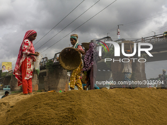 Women during the Day labors are working in a domestic port in Dhaka, Bangladesh, on 14 August 2018. (