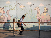 palestinian school walk at the Gaza City, on the first day of a new school year, in Gaza City August 29, 2018. 
 (