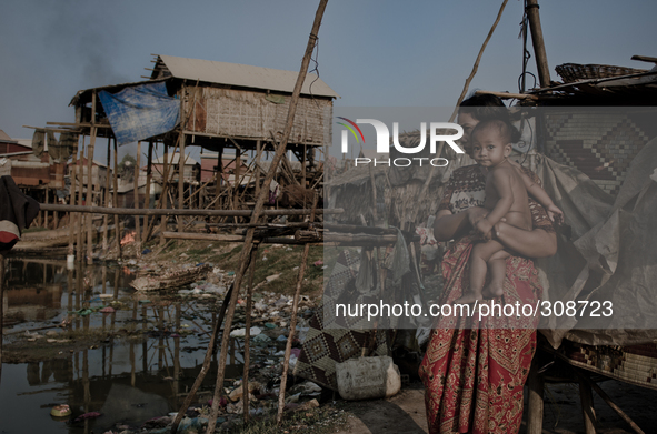 Phnom Krom, Tonle Sap, Cambodia. More than one third of Cambodians live below the poverty line, struggling to survive on less than $1 per da...