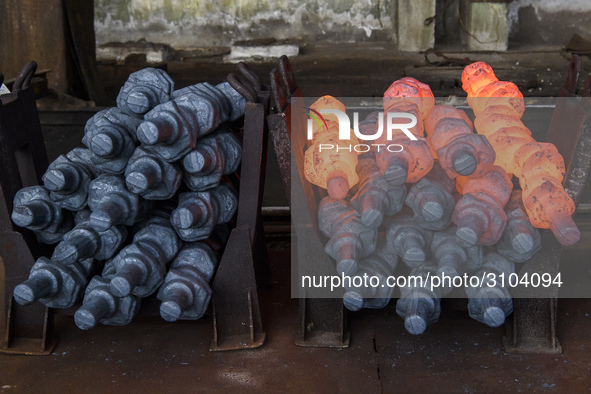 People at work in a forging and mechanical plant in Lozova, Ukraine, on August 31, 2018 