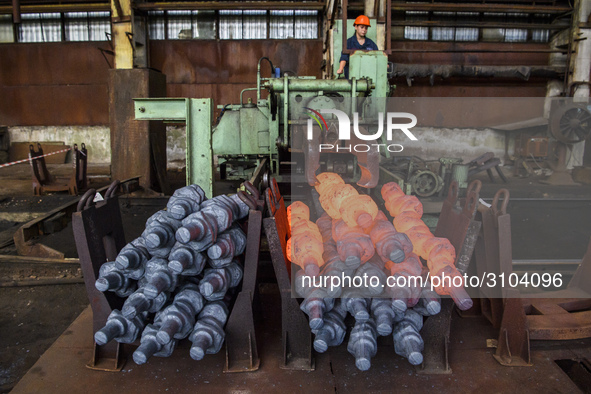 People at work in a forging and mechanical plant in Lozova, Ukraine, on August 31, 2018 