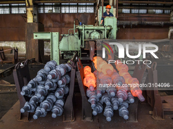 People at work in a forging and mechanical plant in Lozova, Ukraine, on August 31, 2018 (